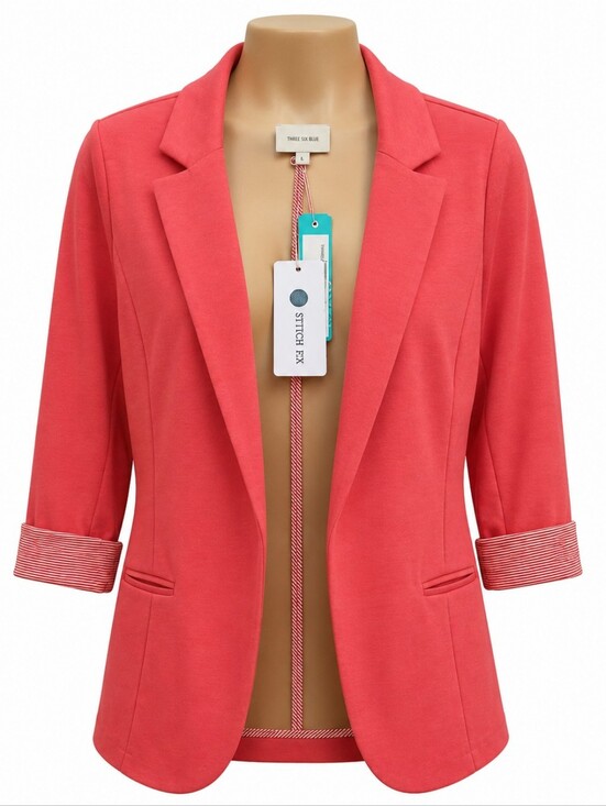 Skies Are Blue Jackets & Blazers - Skies Are Blue Coral-Red Knit Open-Front Blazer